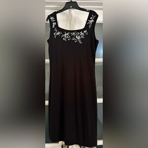 Casual Corner Black Top with Pink and Green Embroidery